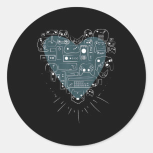 Retro Gaming Heart Video Game Controllers Gamer Classic Round Sticker