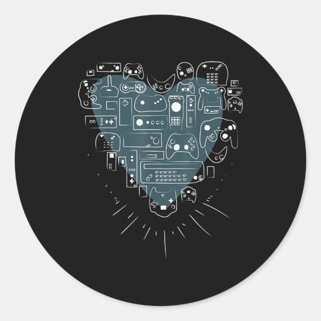 Retro Gaming Heart Video Game Controllers Gamer Classic Round Sticker (Front)