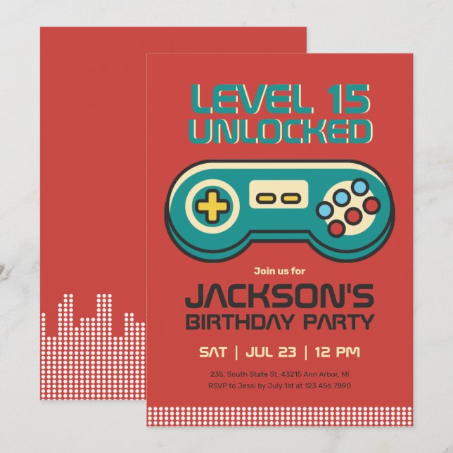 Retro Gaming Video Game Player Gamer Boy Birthday Invitation (Front/Back)