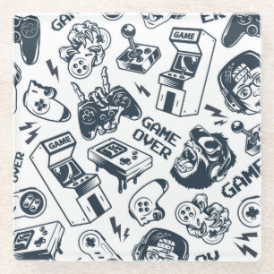 Retro gaming vintage pattern. glass coaster