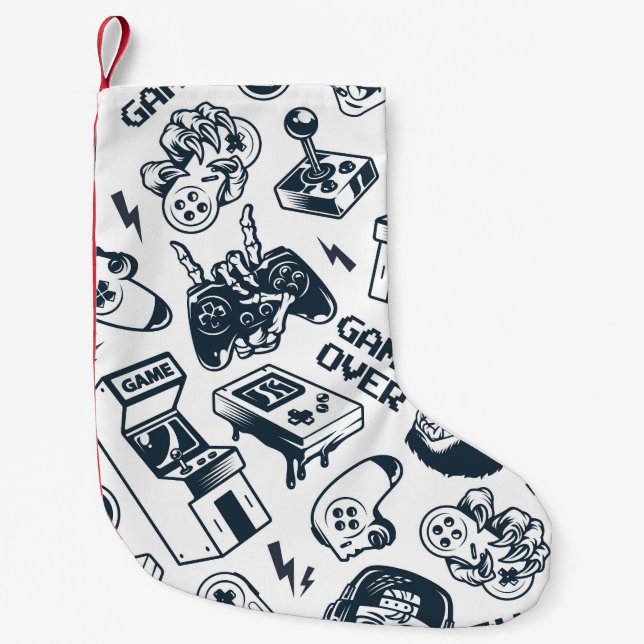 Retro gaming vintage pattern. small christmas stocking (Front)