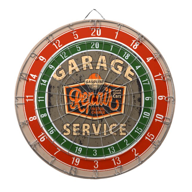Retro Garage Repair Design Dart Board (Front)