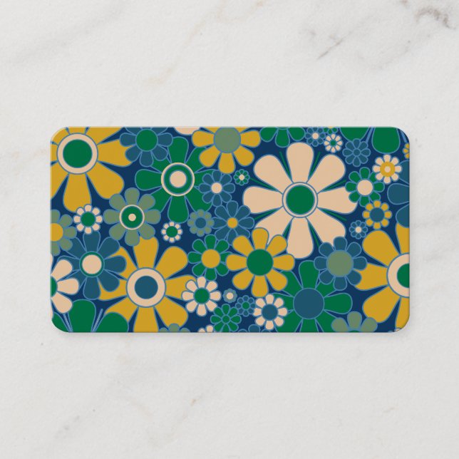 Retro Garden 60s 70s Aesthetic Floral Pattern Business Card (Front)