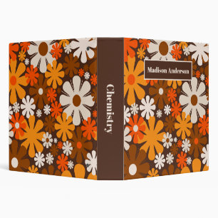 Retro Garden 60s 70s Flowers Brown & Orange 3 Ring Binder