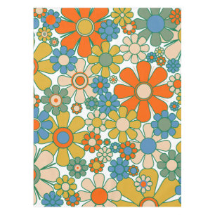 Retro Garden Cheerful 60s 70s Floral Pattern Tablecloth