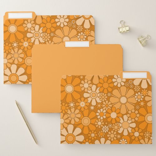 Retro Garden Cheerful Floral 60s 70s Pattern File Folder