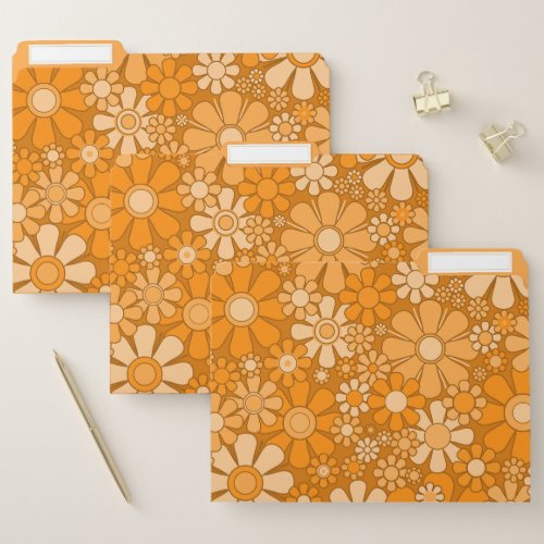 Retro Garden Cheerful Floral 60s 70s Pattern File Folder