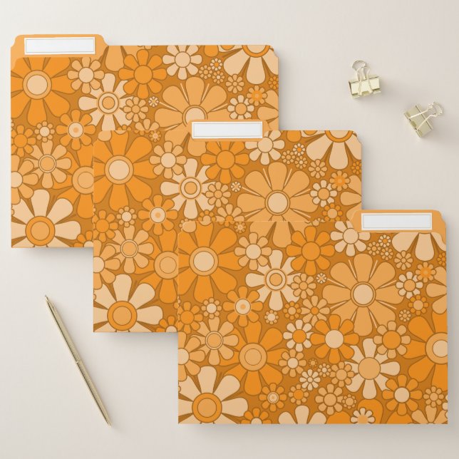 Retro Garden Cheerful Floral 60s 70s Pattern File Folder (Set)