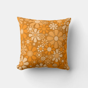 Retro Garden Cheerful Floral 60s 70s Pattern Throw Pillow
