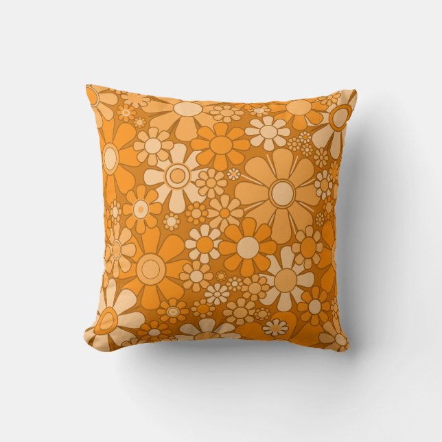 Retro Garden Cheerful Floral 60s 70s Pattern Throw Pillow (Front)