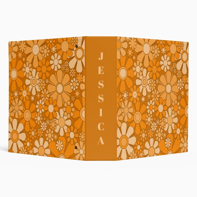 Retro Garden Cheerful Floral 60s 70s Personalized 3 Ring Binder (Background)