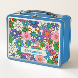 Retro Garden Colorful 60s 70s Floral Pattern  Metal Lunch Box