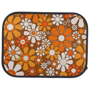 Retro Garden Floral 60s 70s Pattern Brown & Orange Car Floor Mat