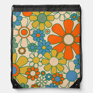 Retro Garden Floral 60s 70s Pattern Drawstring Bag