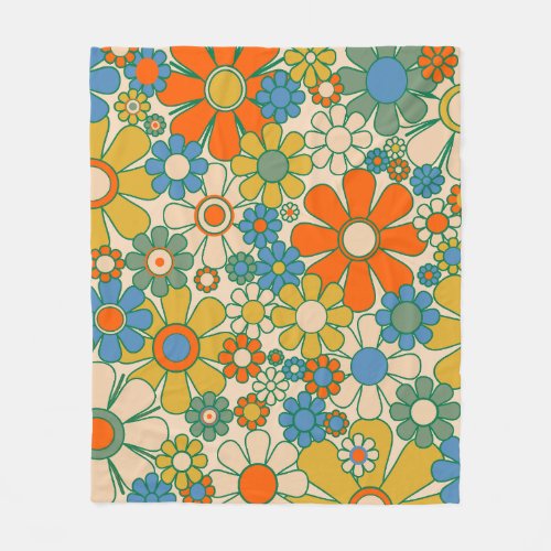 Retro Garden Floral 60s 70s Pattern Fleece Blanket