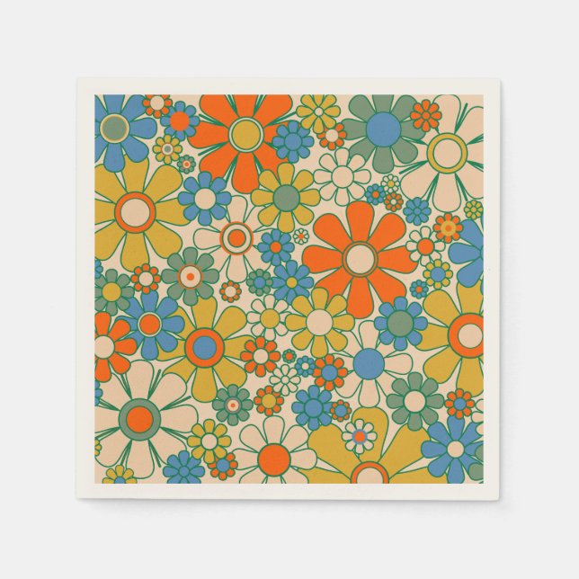 Retro Garden Floral 60s 70s Pattern Napkins (Front)