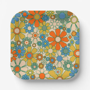 Retro Garden Floral 60s 70s Pattern Paper Plates