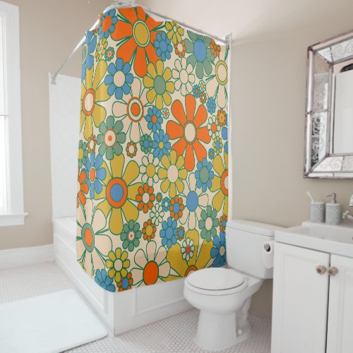 Retro Garden Floral 60s 70s Pattern Shower Curtain