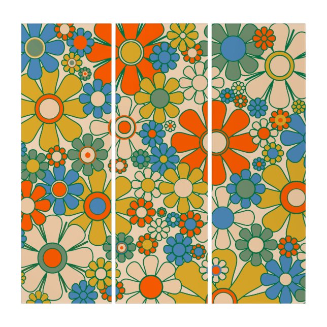 Retro Garden Floral 60s 70s Pattern Triptych (Front)