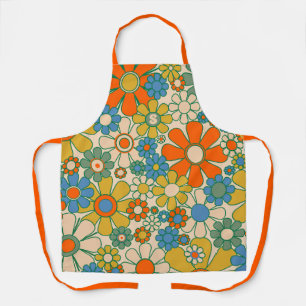 Retro Garden Floral 60s 70s Pattern with Initial Apron