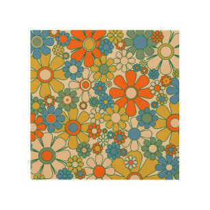 Retro Garden Floral 60s 70s Pattern Wood Wall Art