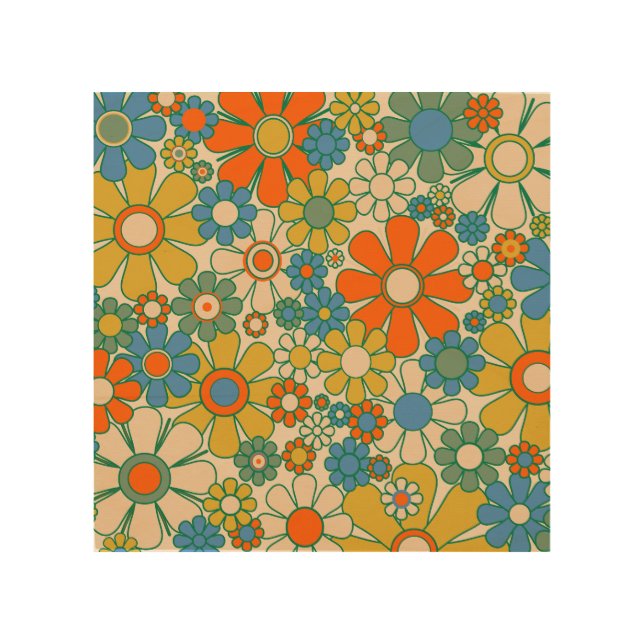 Retro Garden Floral 60s 70s Pattern Wood Wall Art (Front)