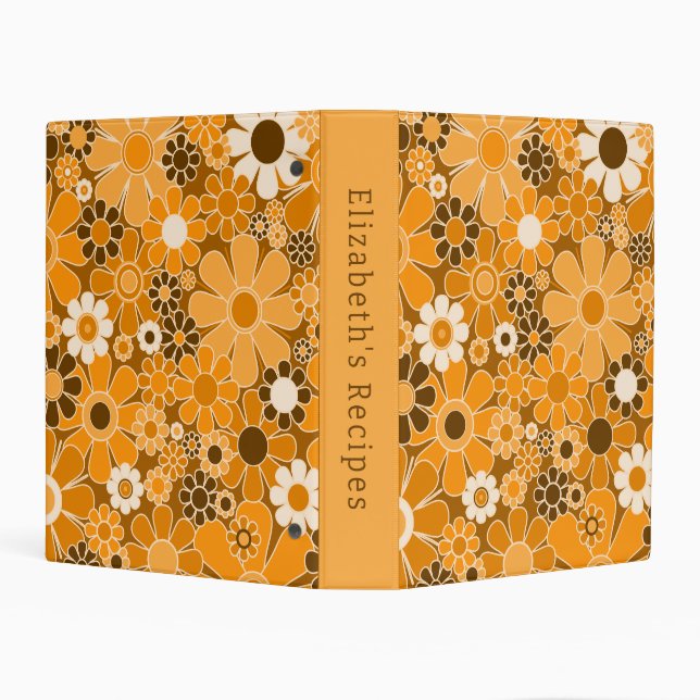 Retro Garden Floral 60s 70s Personalized Orange Mini Binder (Background)
