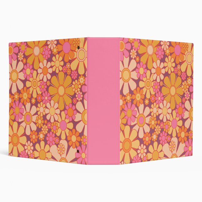 Retro Garden Floral 60s 70s Y2K Preppy Pattern 3 Ring Binder (Background)