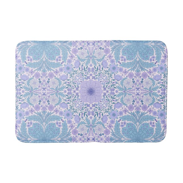 Retro garden florals in blue and violet bath mat (Front)