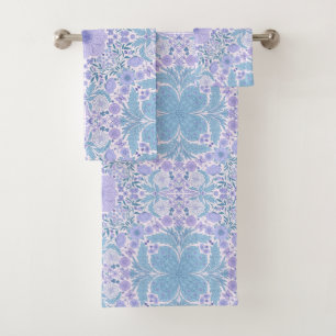Retro garden florals in blue and violet bath towel set