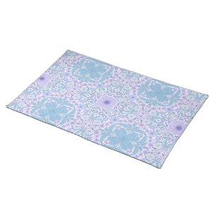 Retro garden florals in blue and violet cloth placemat
