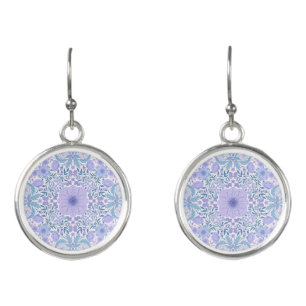 Retro garden florals in blue and violet earrings