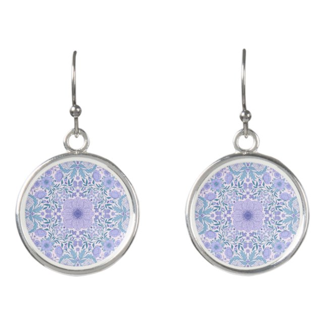 Retro garden florals in blue and violet earrings (Front)