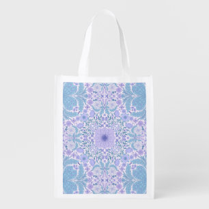 Retro garden florals in blue and violet grocery bag