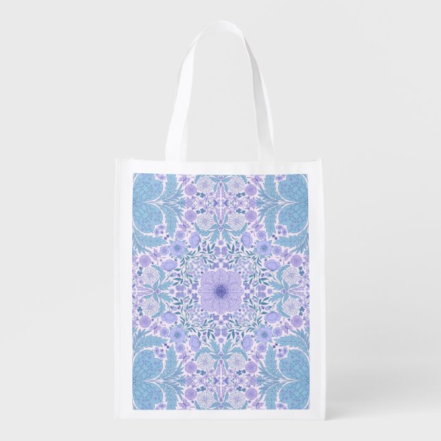 Retro garden florals in blue and violet grocery bag (Front)