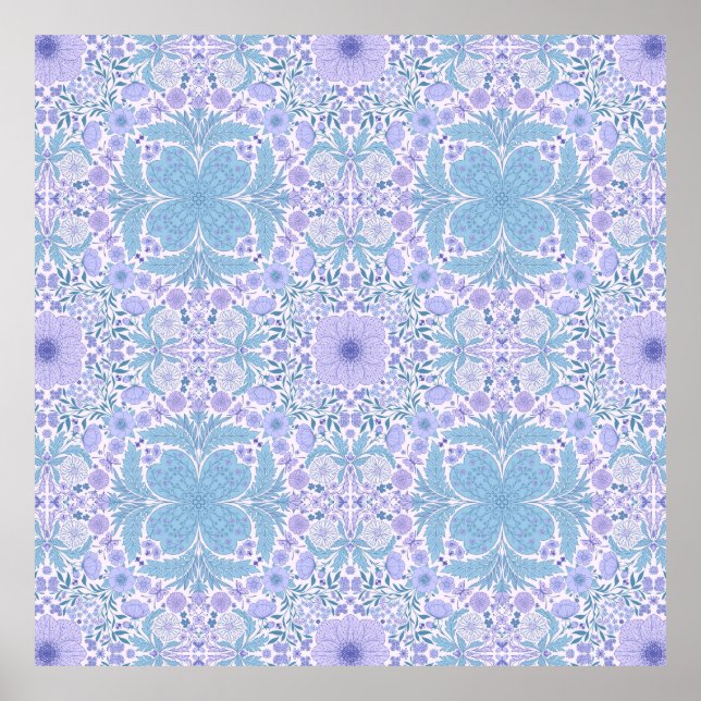 Retro garden florals in blue and violet poster (Front)