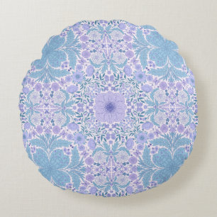 Retro garden florals in blue and violet round pillow