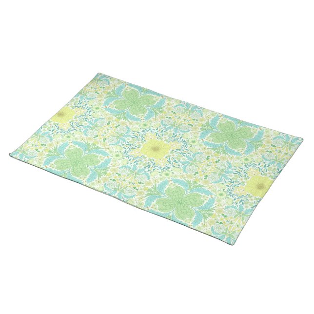 Retro garden florals in green and yellow cloth placemat (On Table)