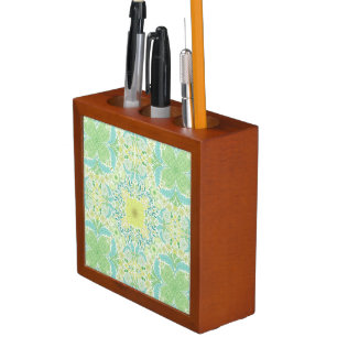 Retro garden florals in green and yellow desk organizer
