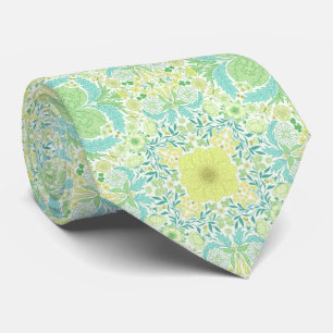 Retro garden florals in green and yellow neck tie
