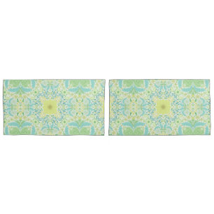 Retro garden florals in green and yellow pillow case