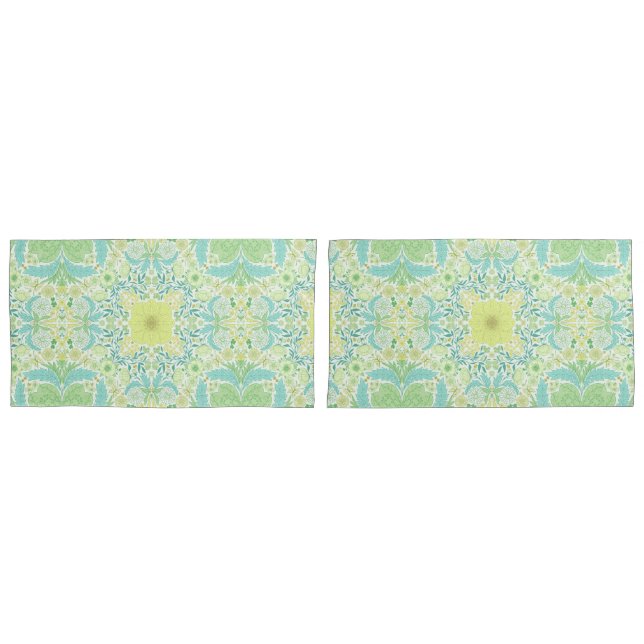 Retro garden florals in green and yellow pillow case (Front-Set)