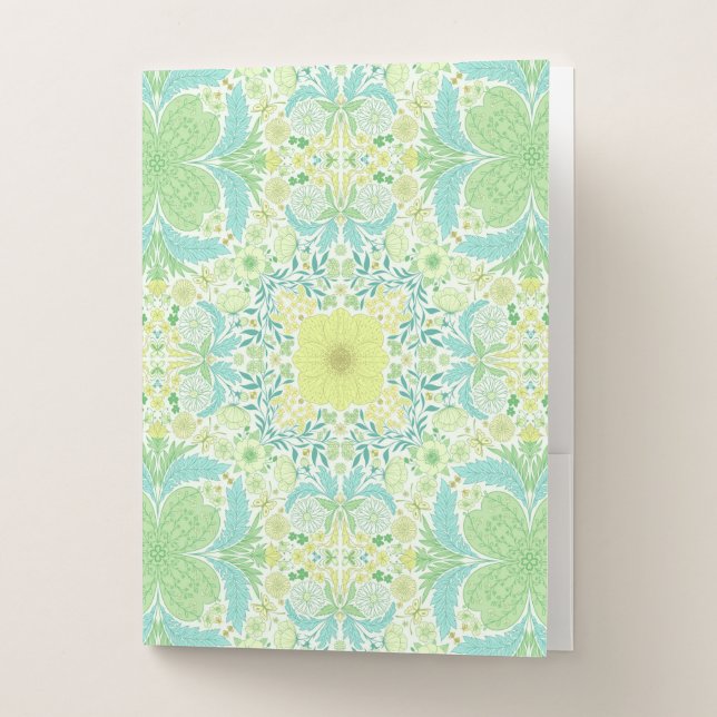 Retro garden florals in green and yellow pocket folder (Front)
