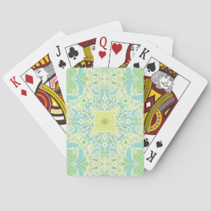 Retro garden florals in green and yellow poker cards
