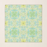 Retro garden florals in green and yellow scarf<br><div class="desc">Hand-painted floral tiles,  flowers,  beetles,  butterflies</div>