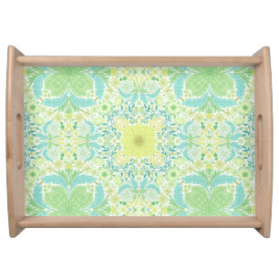 Retro garden florals in green and yellow serving tray