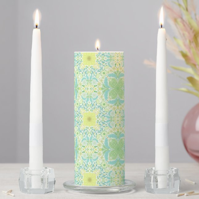Retro garden florals in green and yellow unity candle set (In Situ)
