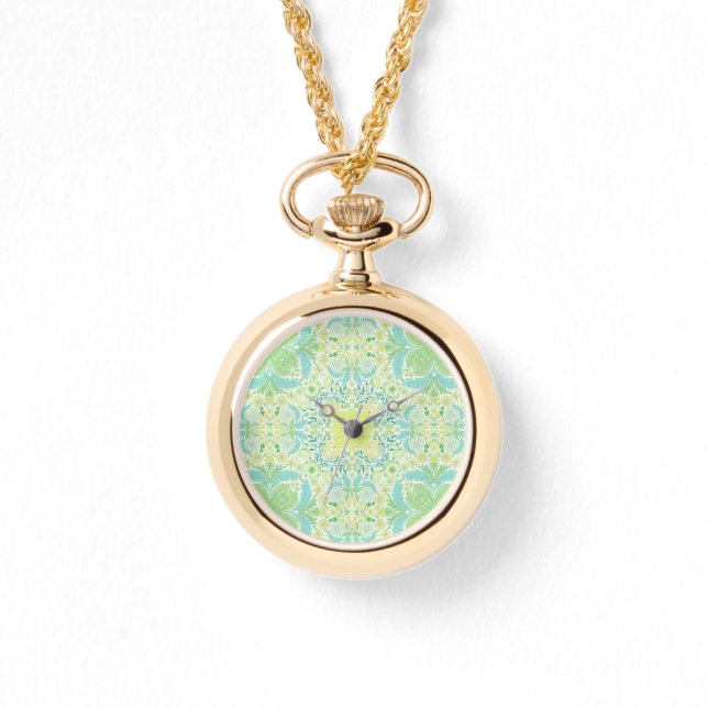 Retro garden florals in green and yellow watch (Front)