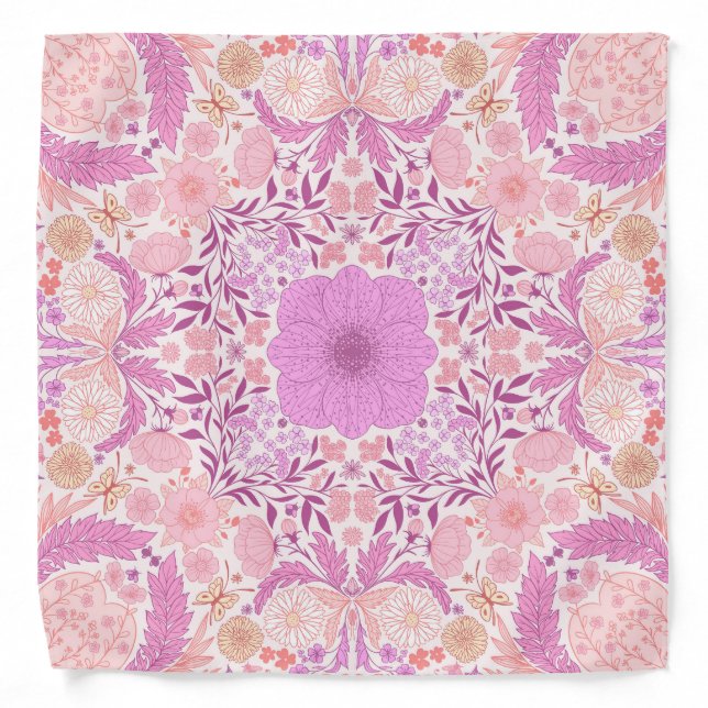 Retro garden florals  in pink bandana (Front)