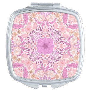 Retro garden florals in pink compact mirror